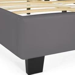 IDMarket Lit double CHARLOTTE avec tête de lit et sommier 140 x 190 cm PVC gris* Lit Avec Rangement