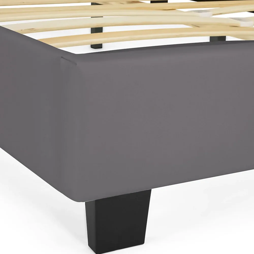 IDMarket Lit double CHARLOTTE avec tête de lit et sommier 140 x 190 cm PVC gris* Lit Avec Rangement