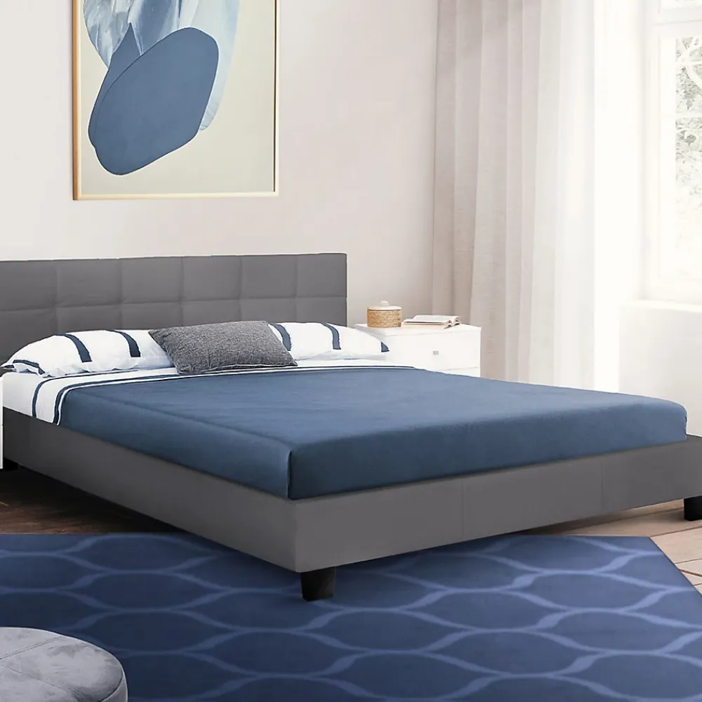 IDMarket Lit double CHARLOTTE avec tête de lit et sommier 140 x 190 cm PVC gris* Lit Avec Rangement