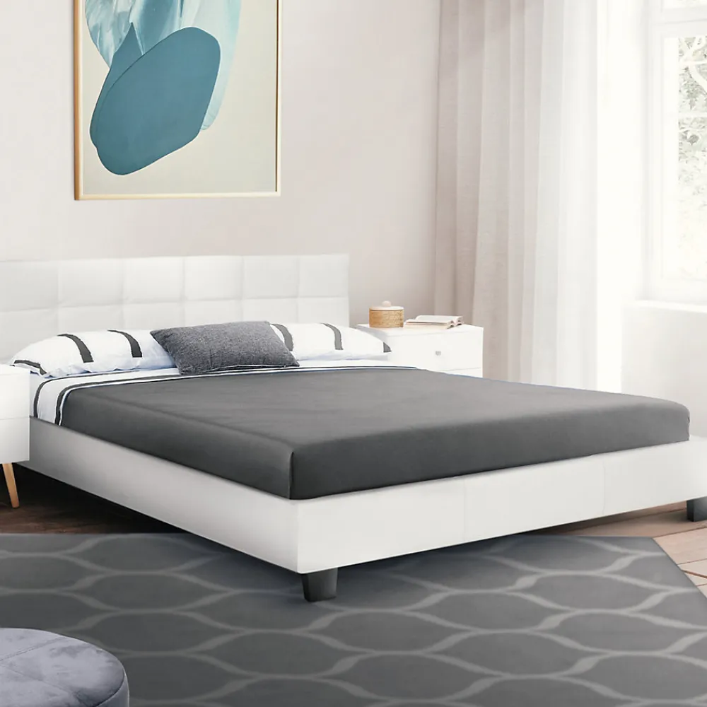Lit double CHARLOTTE avec tête de lit et sommier 160 x 200 cm PVC blanc>IDMarket Hot