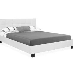 Lit double CHARLOTTE avec tête de lit et sommier 160 x 200 cm PVC blanc>IDMarket Hot
