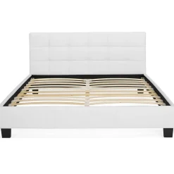 Lit double CHARLOTTE avec tête de lit et sommier 160 x 200 cm PVC blanc><noscript><img width=