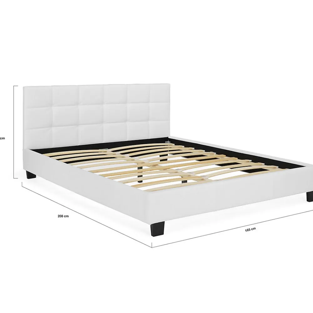 Lit double CHARLOTTE avec tête de lit et sommier 160 x 200 cm PVC blanc>IDMarket Hot