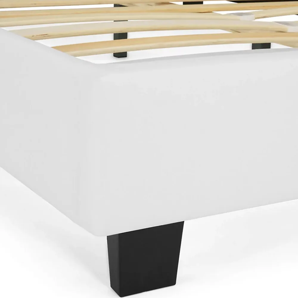 IDMarket Lit double CHARLOTTE avec tête de lit et sommier 140 x 190 cm PVC blanc* Lit Avec Rangement