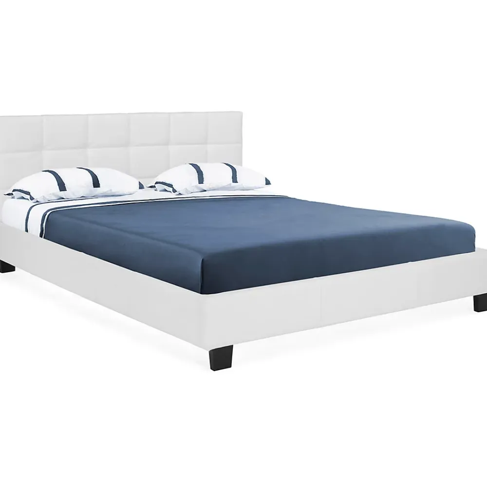 IDMarket Lit double CHARLOTTE avec tête de lit et sommier 140 x 190 cm PVC blanc* Lit Avec Rangement