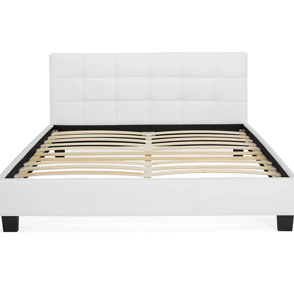 IDMarket Lit double CHARLOTTE avec tête de lit et sommier 140 x 190 cm PVC blanc* Lit Avec Rangement