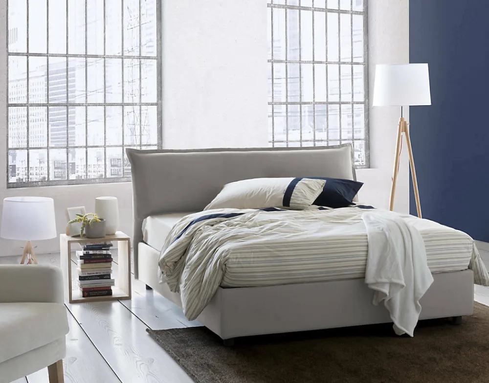 Lit double Clio, Lit coffre déhoussable avec tête de lit rembourrée et cadre de lit coffre, adapté pour matelas 160x190 cm, Gris>Talamo Italia Best