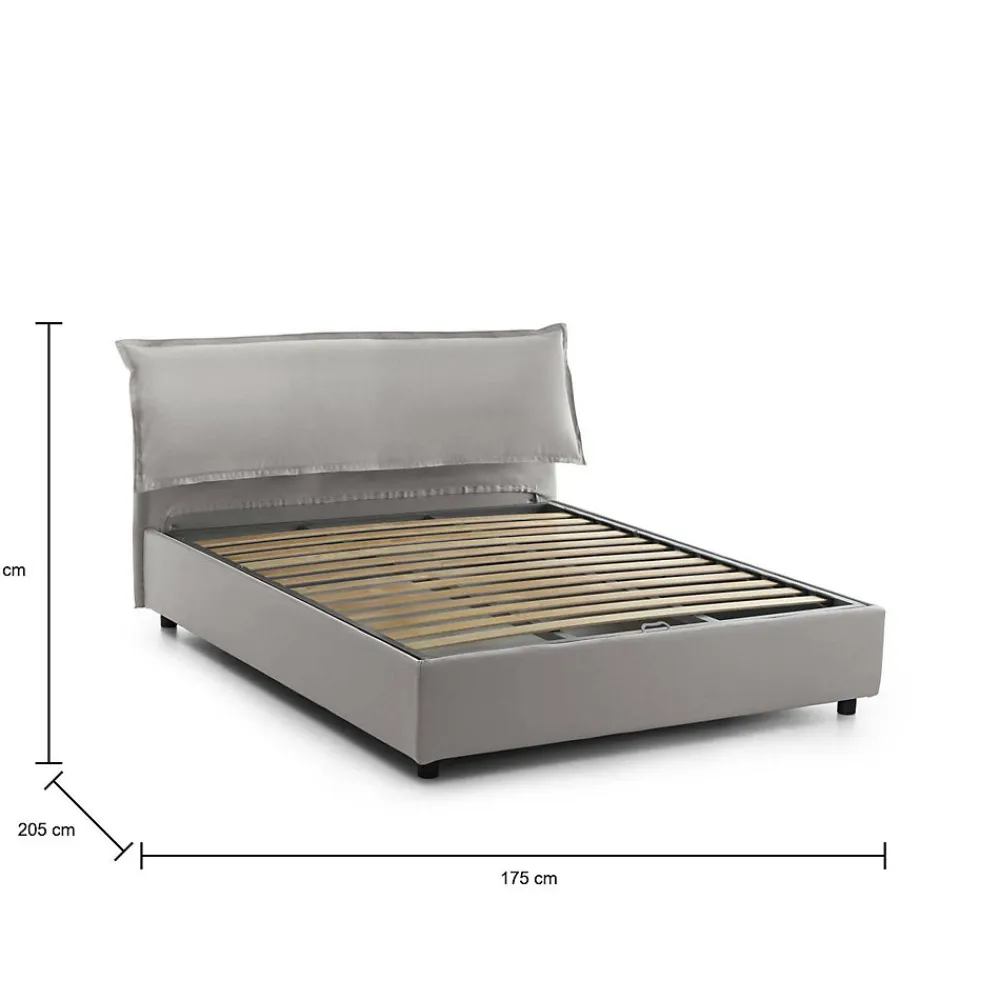 Lit double Clio, Lit coffre déhoussable avec tête de lit rembourrée et cadre de lit coffre, adapté pour matelas 160x190 cm, Gris>Talamo Italia Best