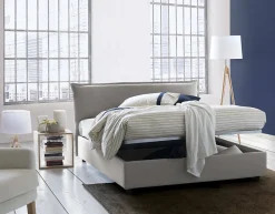 Lit double Clio, Lit coffre déhoussable avec tête de lit rembourrée et cadre de lit coffre, adapté pour matelas 160x190 cm, Gris><noscript><img width=