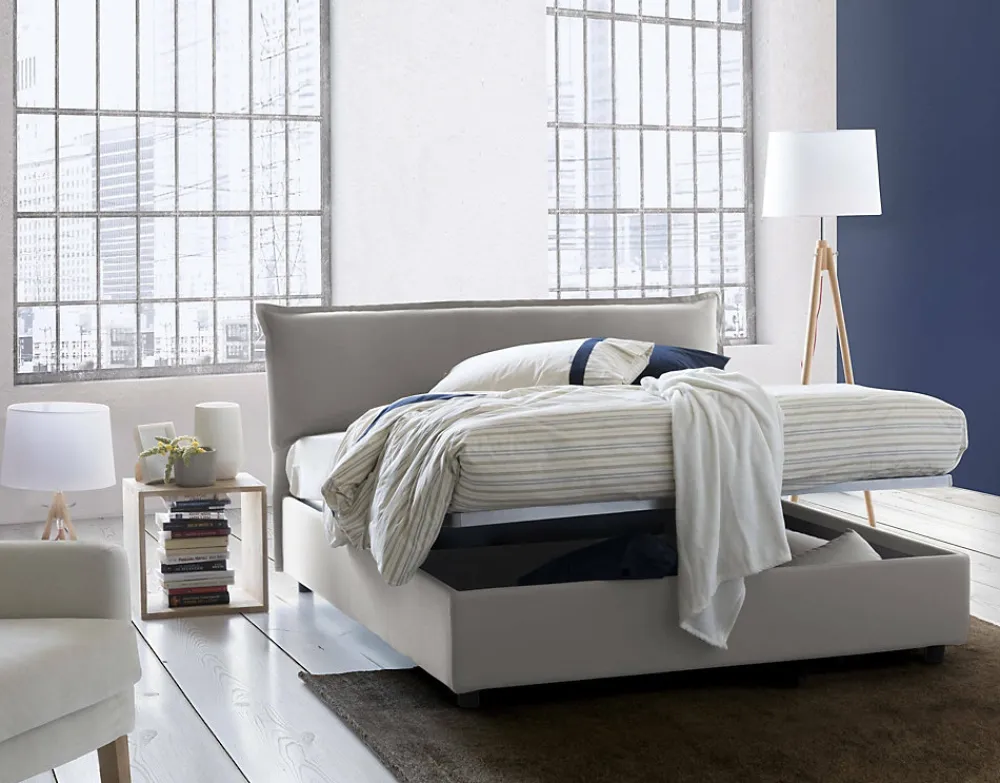Lit double Clio, Lit coffre déhoussable avec tête de lit rembourrée et cadre de lit coffre, adapté pour matelas 160x190 cm, Gris>Talamo Italia Best
