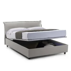 Lit double Clio, Lit coffre déhoussable avec tête de lit rembourrée et cadre de lit coffre, adapté pour matelas 160x190 cm, Gris><noscript><img width=