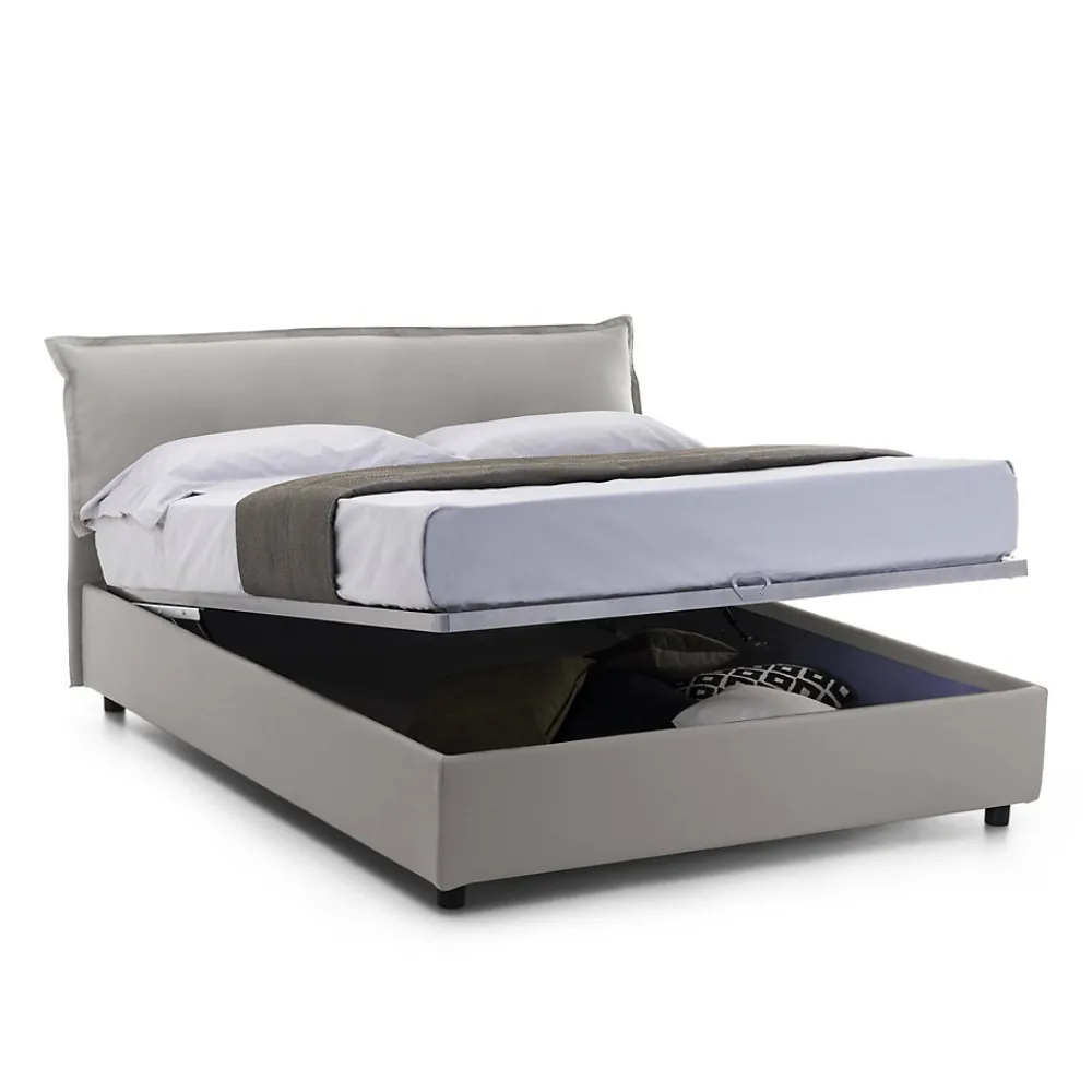 Lit double Clio, Lit coffre déhoussable avec tête de lit rembourrée et cadre de lit coffre, adapté pour matelas 160x190 cm, Gris>Talamo Italia Best