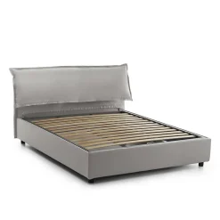 Lit double Clio, Lit coffre déhoussable avec tête de lit rembourrée et cadre de lit coffre, adapté pour matelas 160x190 cm, Gris><noscript><img width=