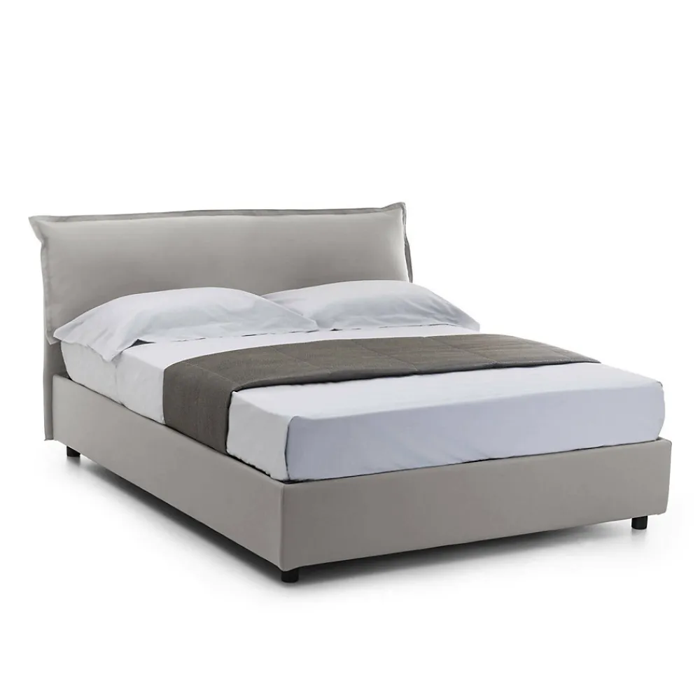 Lit double Clio, Lit coffre déhoussable avec tête de lit rembourrée et cadre de lit coffre, adapté pour matelas 160x190 cm, Gris>Talamo Italia Best