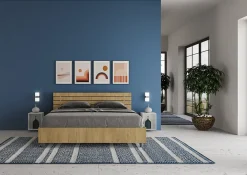 Ityhome Lit double coffre avec relevage 160x200 cm, tête de lit inclinée avec lattes en chêne Ankel* Lit Coffre