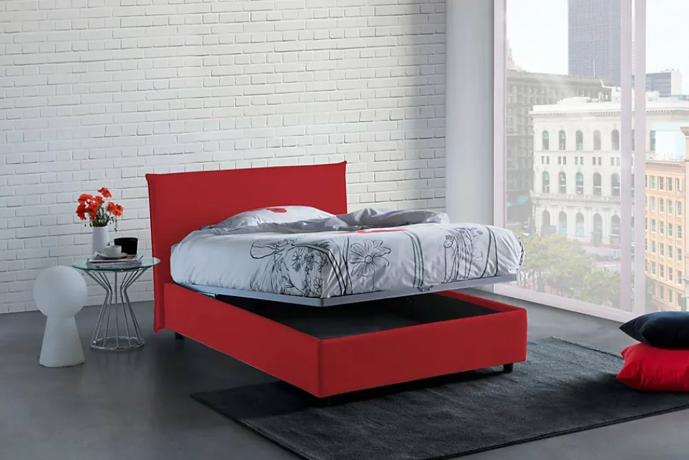 Talamo Italia Lit double Dacer, lit coffre avec revêtement en tissu, ouverture frontale, adapté pour matelas 120x190 cm, rouge* Lit Coffre