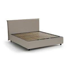 Lit double Dacost, Lit coffre avec revêtement en similcuir, Ouverture frontale, adapté pour matelas 140x190 cm, Taupe>Talamo Italia Best