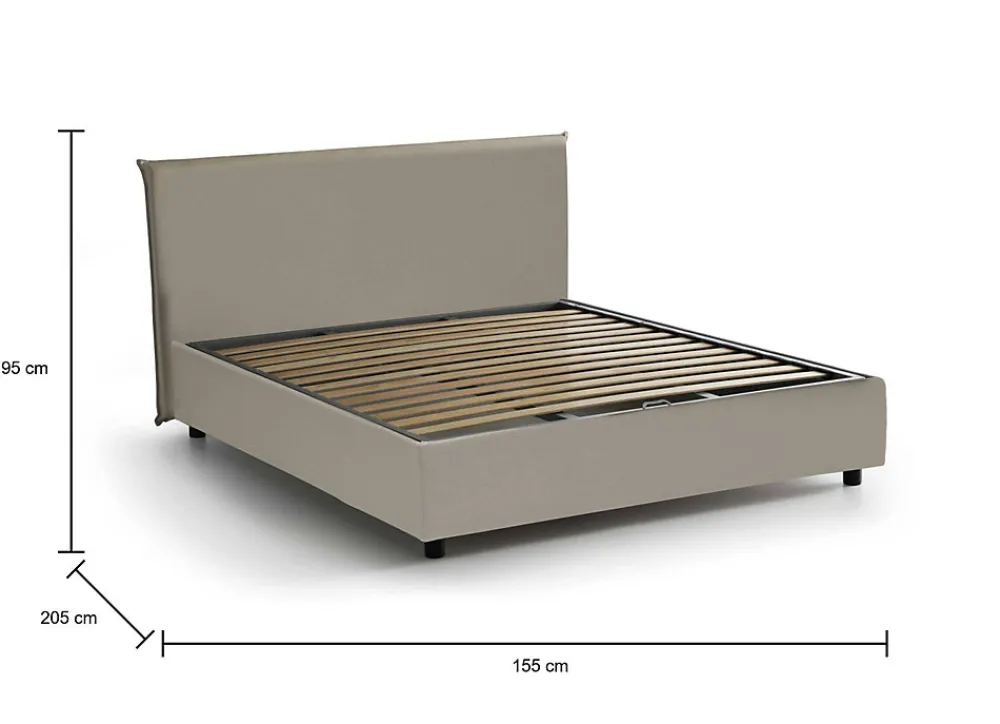 Lit double Dacost, Lit coffre avec revêtement en similcuir, Ouverture frontale, adapté pour matelas 140x190 cm, Taupe>Talamo Italia Best