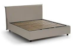 Lit double Dacost, Lit coffre avec revêtement en similcuir, Ouverture frontale, adapté pour matelas 140x190 cm, Taupe><noscript><img width=