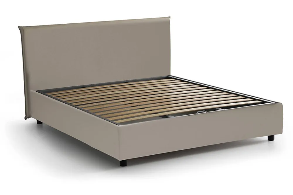 Lit double Dacost, Lit coffre avec revêtement en similcuir, Ouverture frontale, adapté pour matelas 140x190 cm, Taupe>Talamo Italia Best