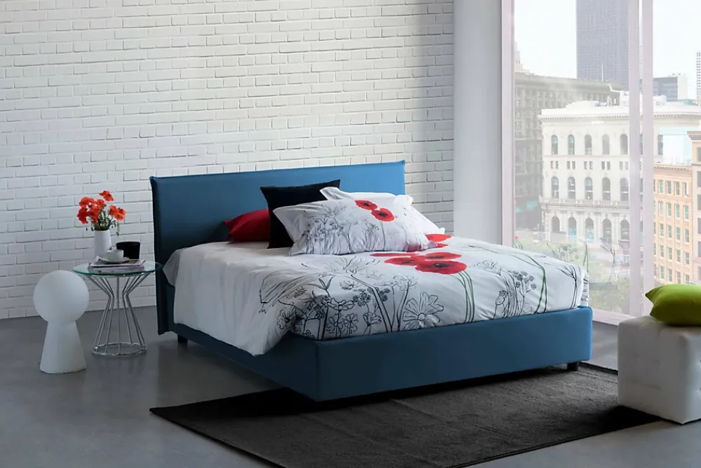 Talamo Italia Lit double Dangel, Lit coffre avec revêtement en tissu, Ouverture frontale, adapté pour matelas 160x200 cm, Bleu* Lit Coffre