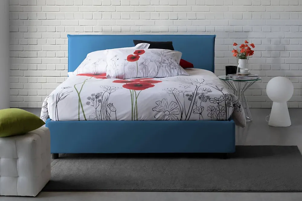 Talamo Italia Lit double Dangel, Lit coffre avec revêtement en tissu, Ouverture frontale, adapté pour matelas 160x200 cm, Bleu* Lit Coffre