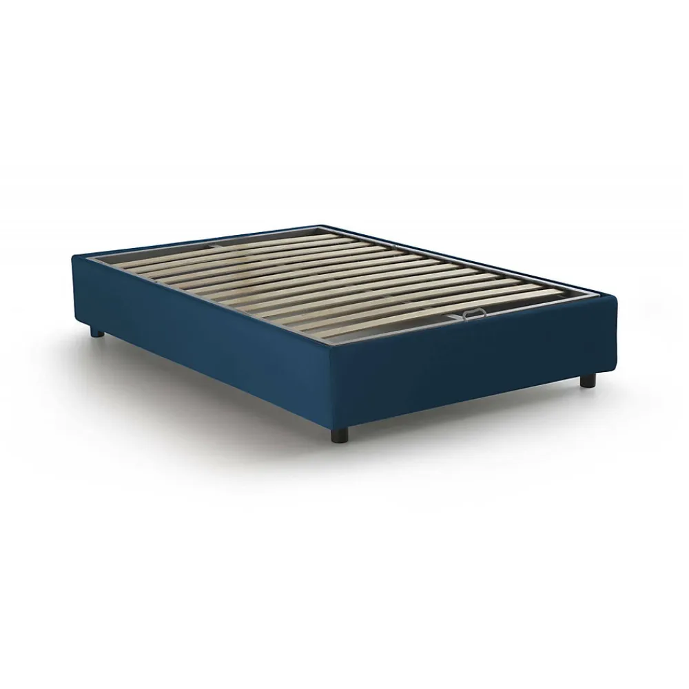 Lit double Daronic, Lit coffre avec revêtement en tissu, Ouverture latérale, adapté pour matelas 120x190 cm, Bleu>Talamo Italia Sale