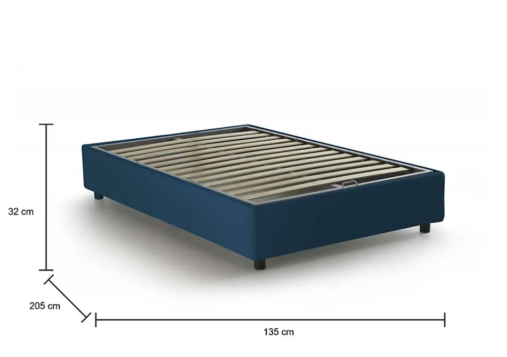 Lit double Daronic, Lit coffre avec revêtement en tissu, Ouverture latérale, adapté pour matelas 120x190 cm, Bleu>Talamo Italia Sale