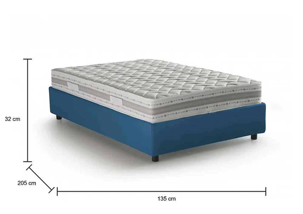 Talamo Italia Lit double Dbamb, Lit coffre avec revêtement en tissu, Ouverture frontale, avec matelas 120x190 cm inclus, Bleu* Lit Coffre