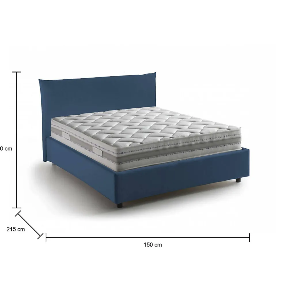 Lit double Dbranc, lit coffre avec revêtement en tissu, ouverture frontale, avec matelas 120x190 cm inclus, bleu>Talamo Italia Best