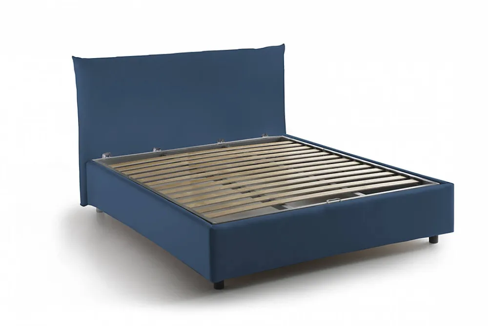 Lit double Dbranc, lit coffre avec revêtement en tissu, ouverture frontale, avec matelas 120x190 cm inclus, bleu>Talamo Italia Best