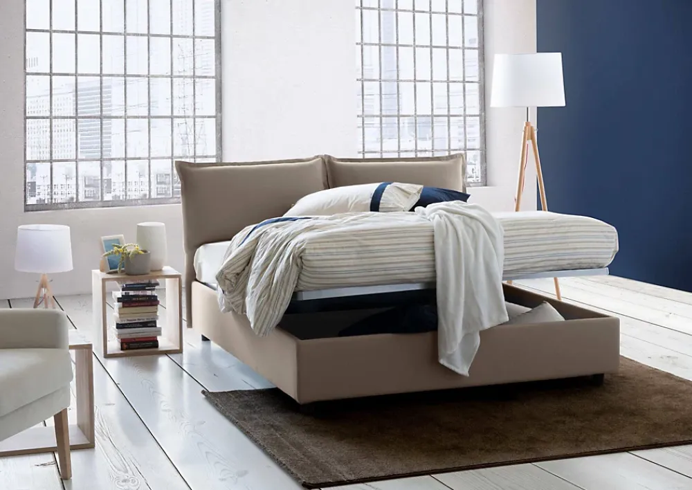 Talamo Italia Lit double Dcaprar, Lit coffre avec revêtement en tissu, Ouverture frontale, adapté pour matelas 160x190 cm, Taupe* Lit Coffre