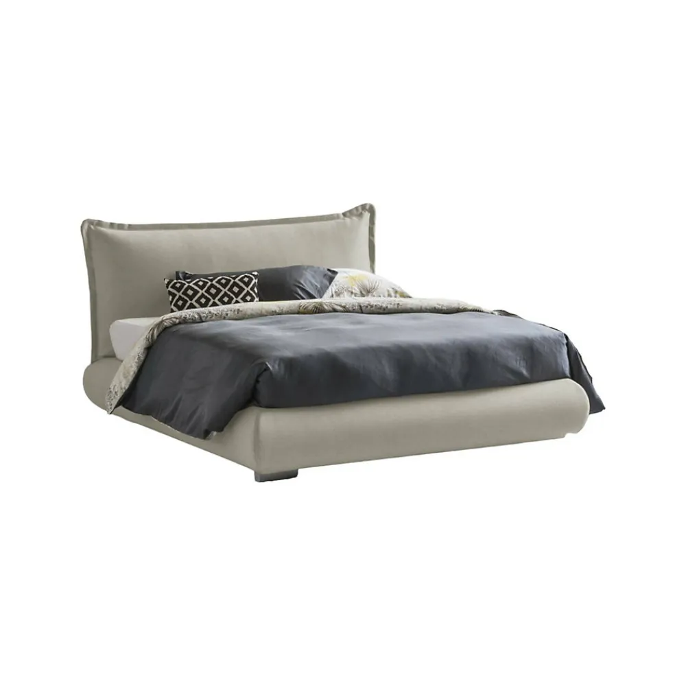 Lit double Dfecci, Lit coffre avec revêtement et tête de lit en tissu, Ouverture frontale, adapté pour matelas 160x190 cm, Beige>Talamo Italia New