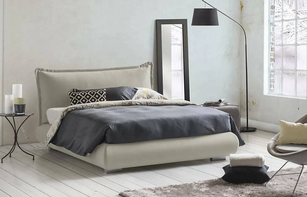 Lit double Dfecci, Lit coffre avec revêtement et tête de lit en tissu, Ouverture frontale, adapté pour matelas 160x190 cm, Beige>Talamo Italia New