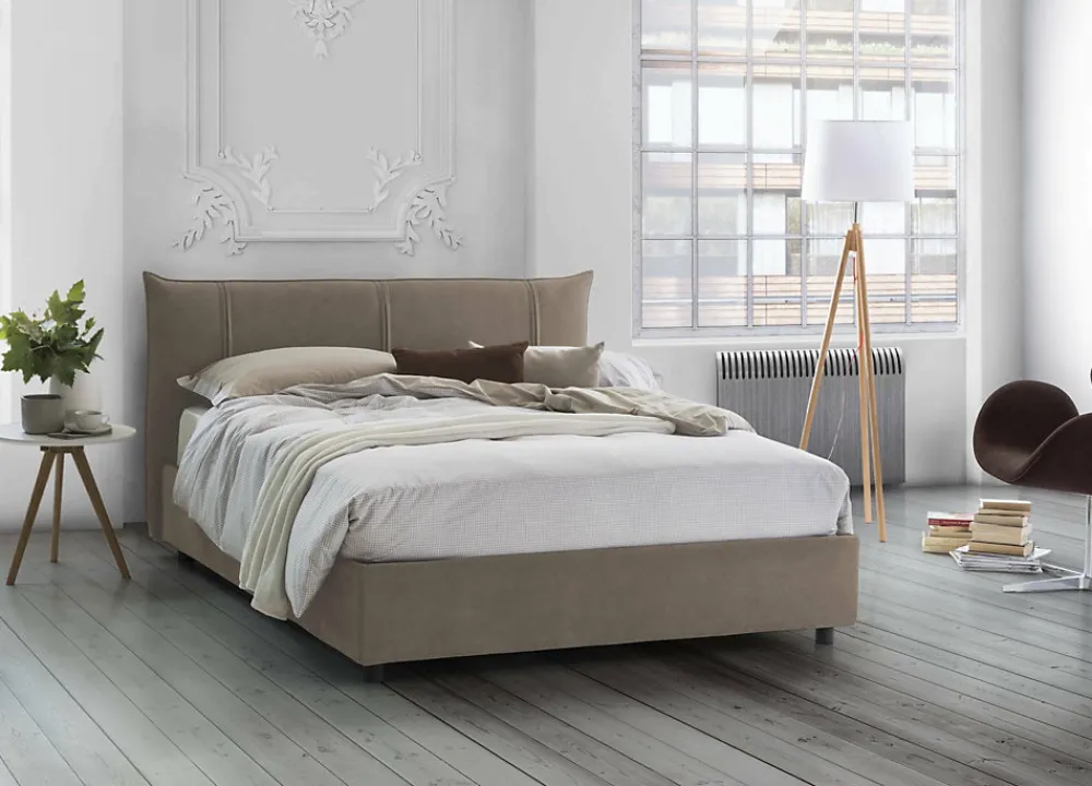 Lit double Dfecci, Lit coffre avec revêtement en tissu, Ouverture frontale, avec matelas 160x200 cm inclus, Taupe>Talamo Italia Best