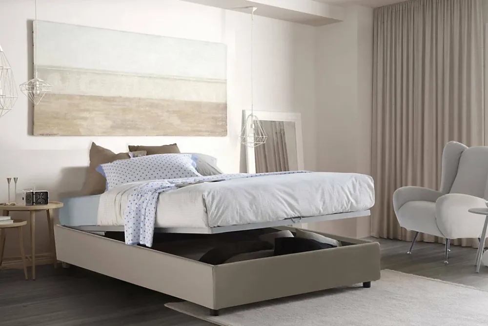 Talamo Italia Lit double Dgytkj, lit coffre avec revêtement en similcuir, ouverture frontale, adapté pour matelas 120x190 cm, gris tourterelle* Lit Coffre