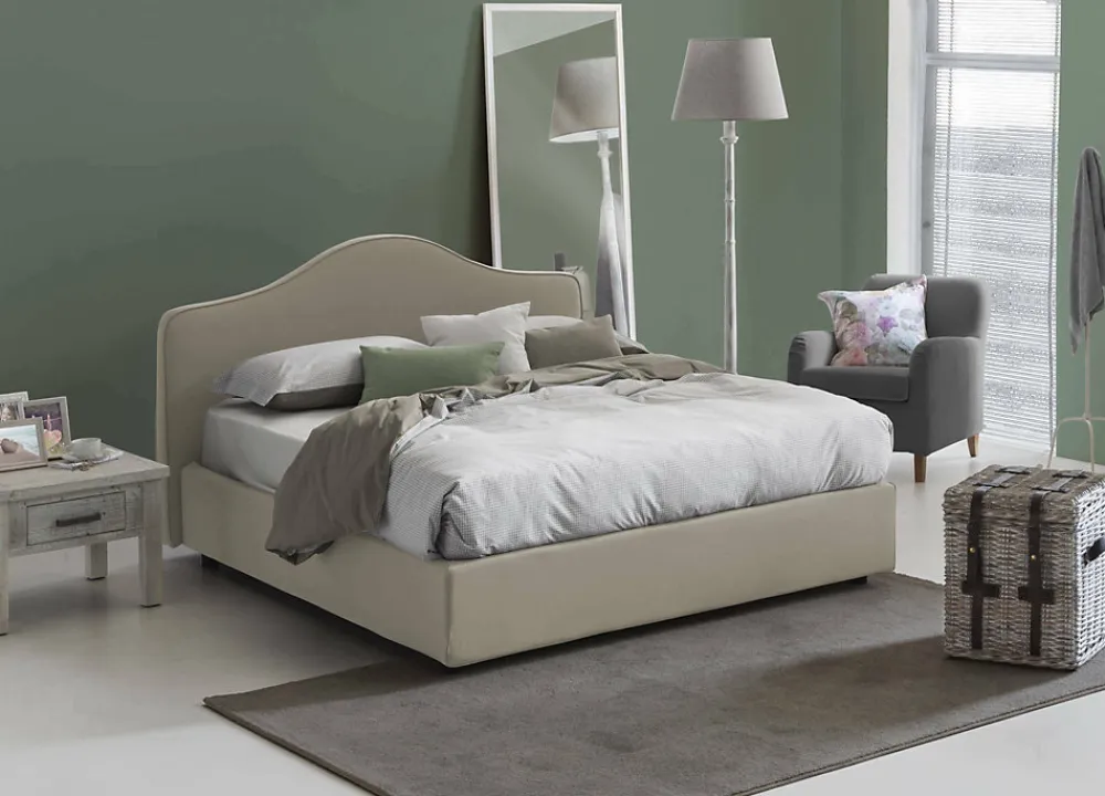 Lit double Djoci, Lit coffre avec revêtement en tissu, Ouverture frontale, avec matelas 160x200 cm inclus, Taupe>Talamo Italia Sale