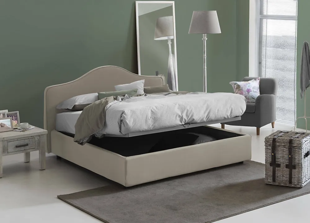 Lit double Djoci, Lit coffre avec revêtement en tissu, Ouverture frontale, avec matelas 160x200 cm inclus, Taupe>Talamo Italia Sale