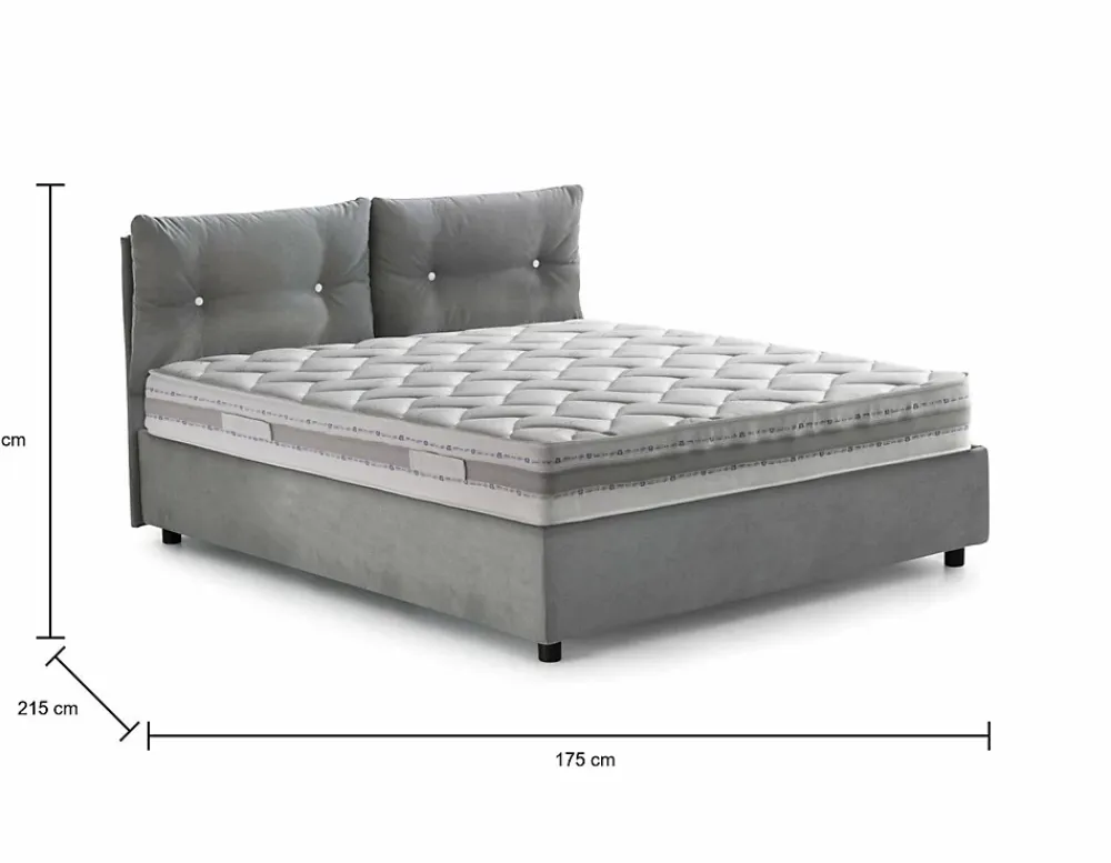 Talamo Italia Lit double Dlucid, Lit coffre avec revêtement en tissu, Ouverture frontale, avec matelas 160x200 cm inclus, Gris* Lit Coffre