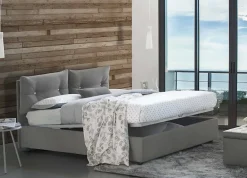 Talamo Italia Lit double Dlucid, Lit coffre avec revêtement en tissu, Ouverture frontale, avec matelas 160x200 cm inclus, Gris* Lit Coffre