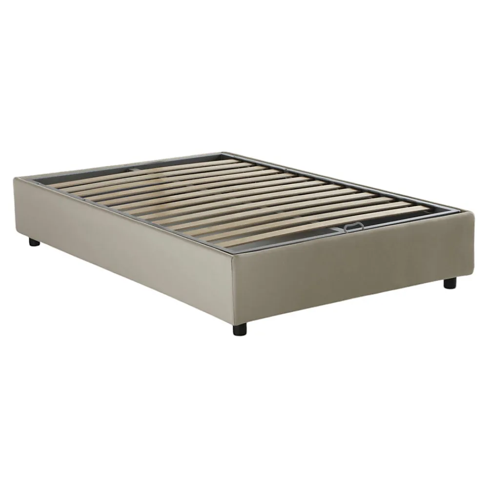 Lit double Dmalizi, Lit coffre avec revêtement en tissu, Ouverture frontale, avec matelas 120x200 cm inclus, Beige>Talamo Italia Sale