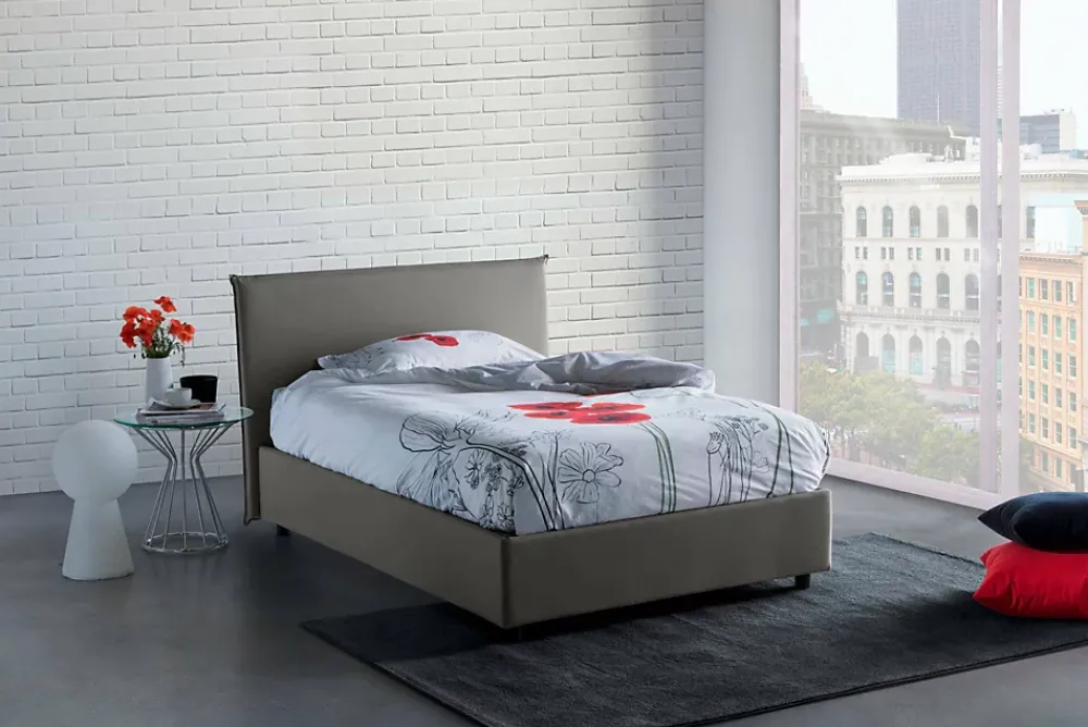 Talamo Italia Lit double Dpalear, Lit coffre avec revêtement en tissu, Ouverture frontale, avec matelas 120x200 cm inclus, Gris* Lit Coffre
