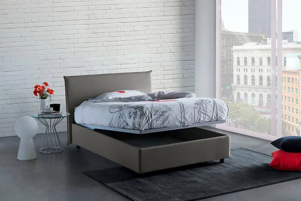 Talamo Italia Lit double Dpalear, Lit coffre avec revêtement en tissu, Ouverture frontale, avec matelas 120x200 cm inclus, Gris* Lit Coffre