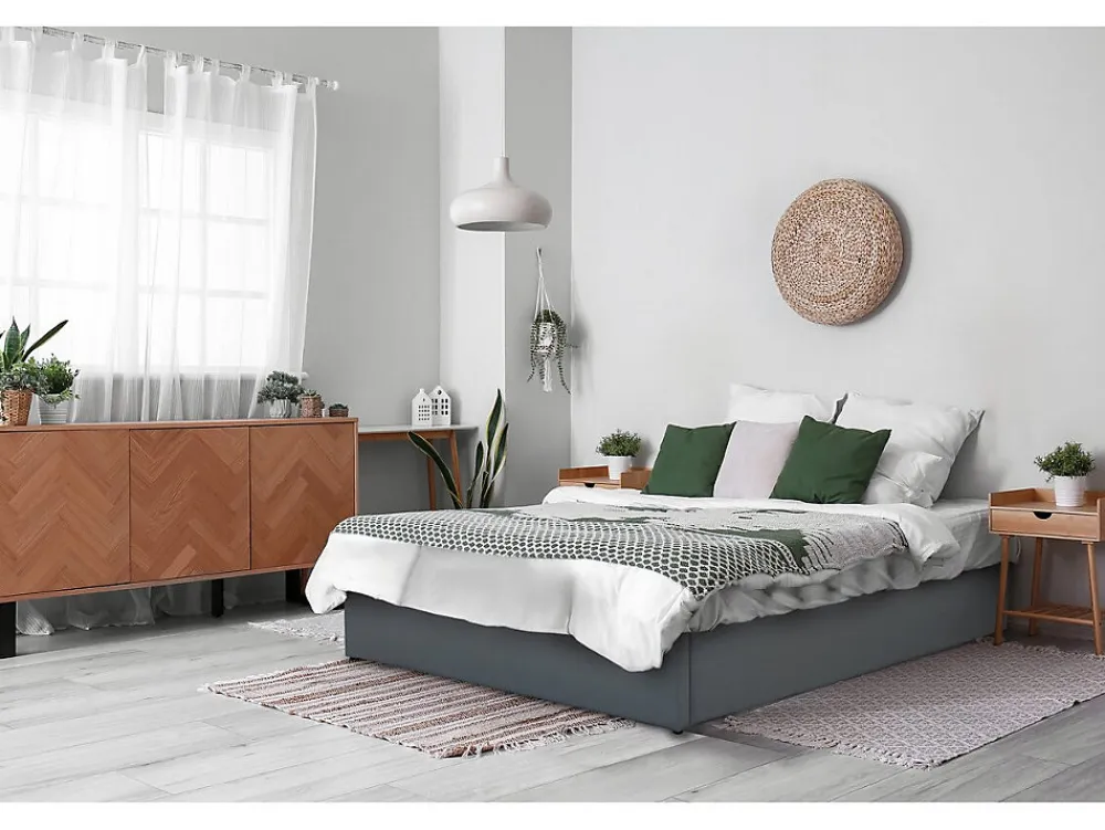Lit double en PVC avec coffre "Ava" 140 x 190 cm Gris>Habitat Et Jardin New