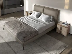 Lit double en similicuir vison avec tête de lit moderne et pieds en acier inoxydable><noscript><img width=