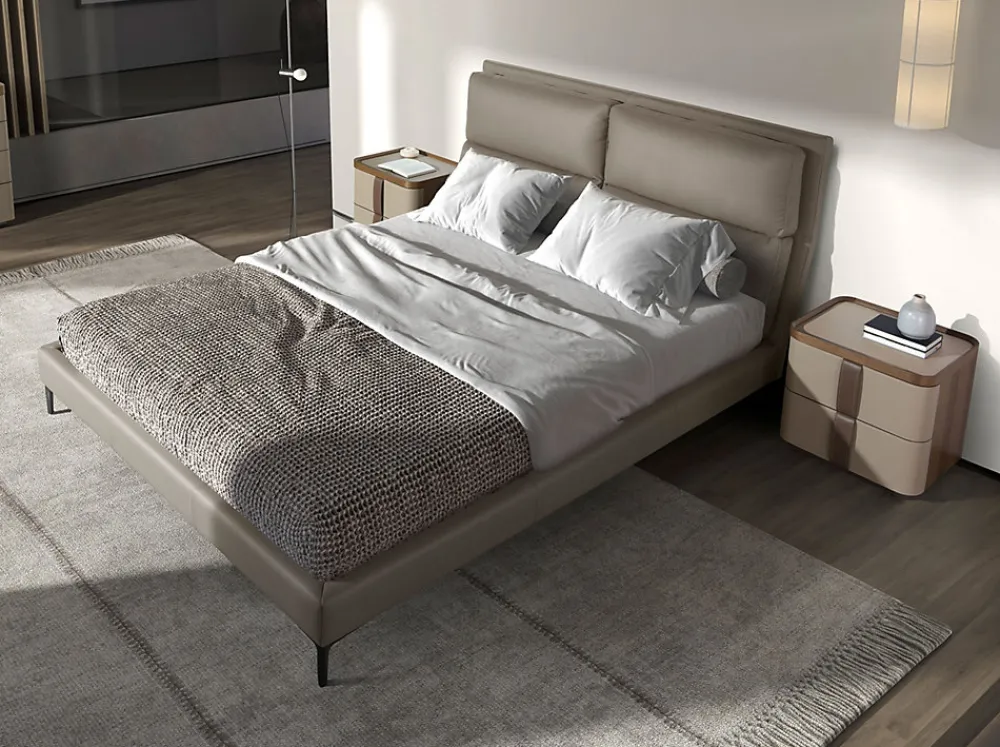 Lit double en similicuir vison avec tête de lit moderne et pieds en acier inoxydable>Angel Cerda Discount
