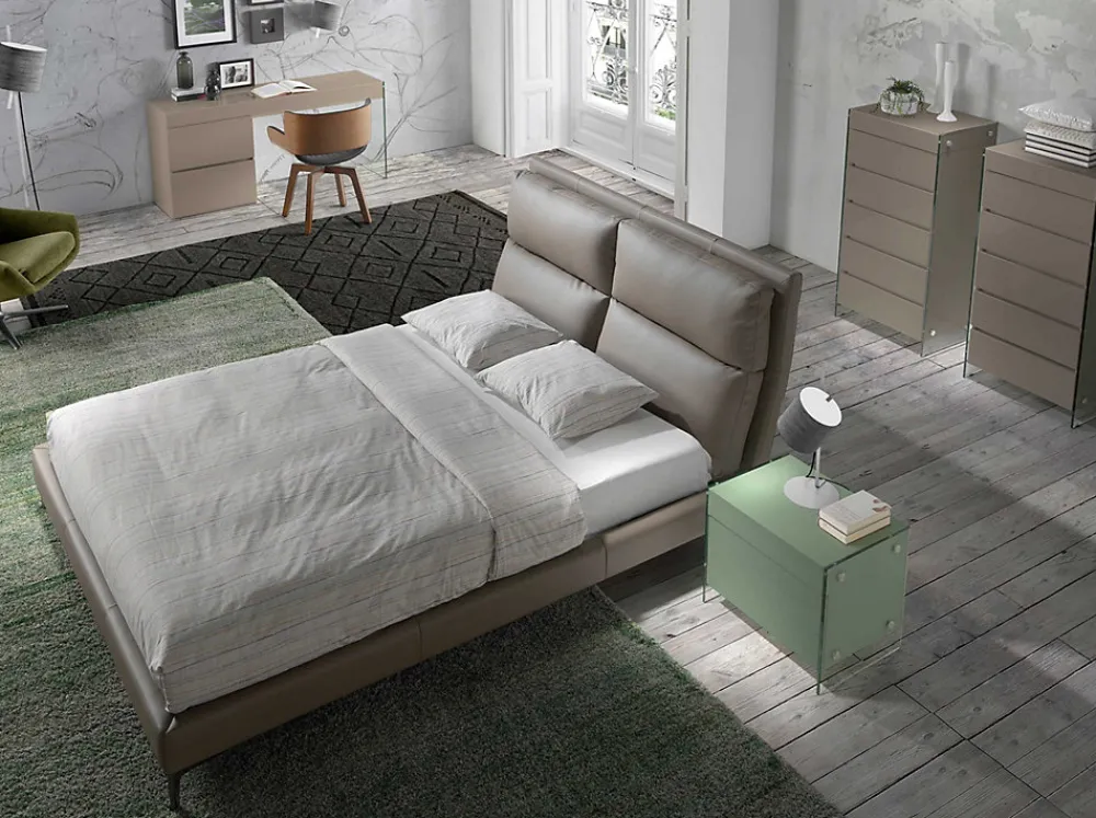 Lit double en similicuir vison avec tête de lit moderne et pieds en acier inoxydable>Angel Cerda Discount