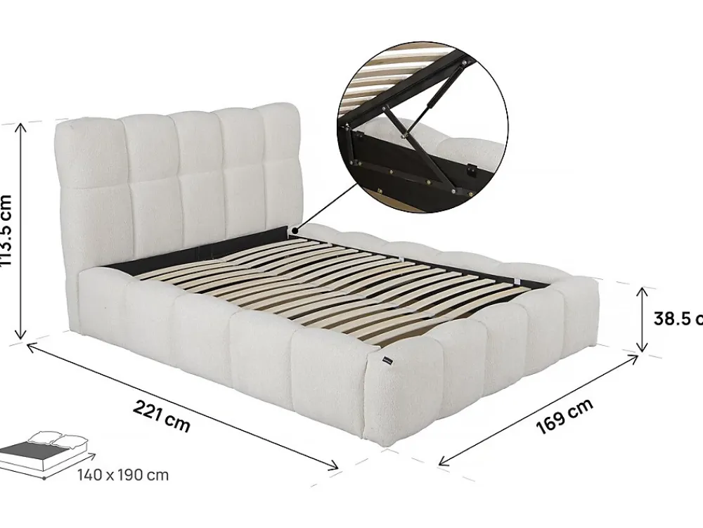 Palozi Home Lit double en tissu avec coffre "Davos" 140 x 190 cm Beige* Lit Coffre