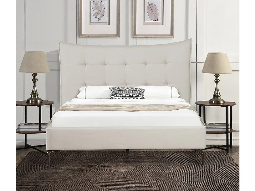 Lit double en tissu capitonné " Aspen" 140 x 190 cm Beige>Palozi Home Discount