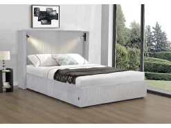 Lit double en velours côtelé avec coffre et lampe intégré "Cortina" 160 x 200 cm Gris>Palozi Home Clearance